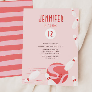 Invitation Fête d'anniversaire moderne de bowling pour enfant