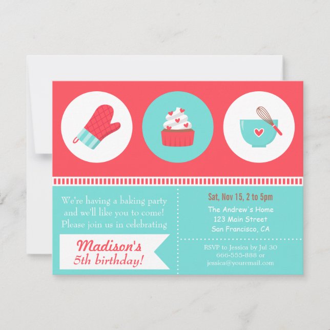 Invitation Fête d'anniversaire moderne de cuisson de cuisine (Devant)