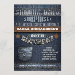 Invitation fête d'anniversaire moderne denim surprise