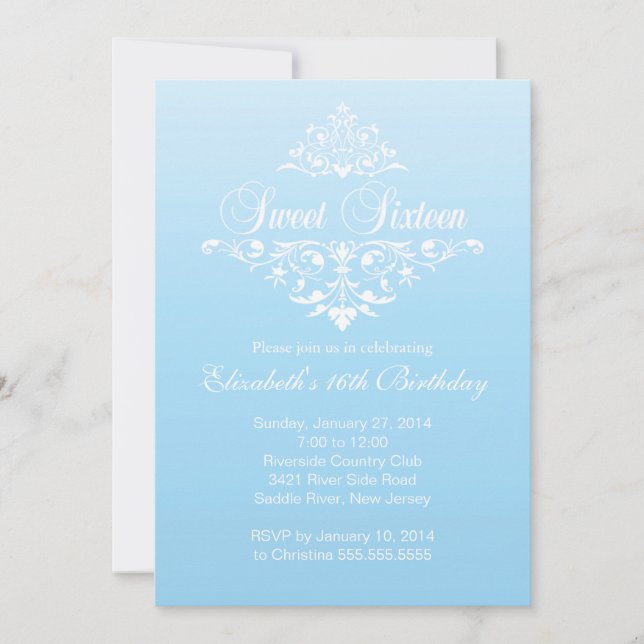 Invitation Fête d'anniversaire moderne Fancy Sweet sixteen Bl (Devant)