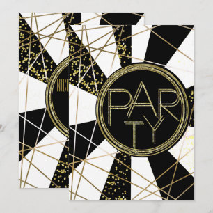 Invitation Fête d'anniversaire Moderne Glamour Déco Noir Blan