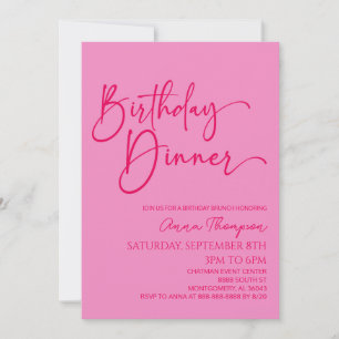 Invitation Fête d'anniversaire moderne minimaliste rose vif