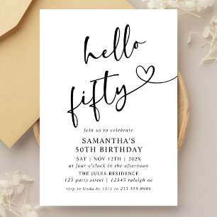 Invitation Fête d'anniversaire moderne noir et blanc Hello Fi