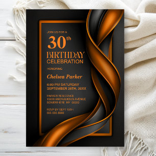 Invitation Fête d'anniversaire moderne noir et orange 30 ans