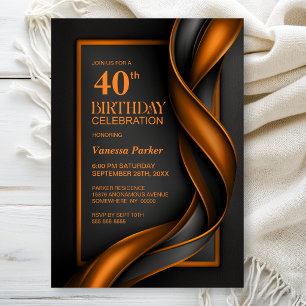 Invitation Fête d'anniversaire moderne noire et orange pour 4