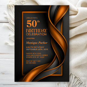 Invitation Fête d'anniversaire moderne noire et orange pour 5
