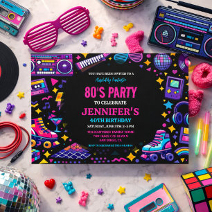Invitation Fête d'anniversaire Moderne Rétro Néon des Années