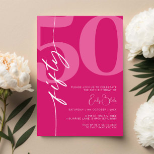 Invitation Fête d'anniversaire moderne rose cinquante