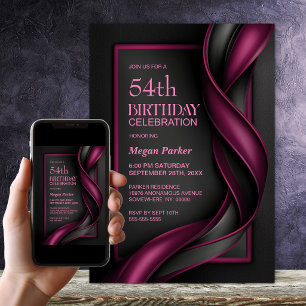 Invitation Fête d'anniversaire moderne rouge mûre et noir