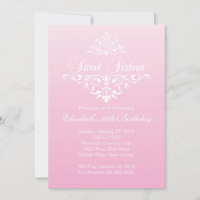 Invitation Fête d'anniversaire moderne Sweet sixteen rose (Devant)