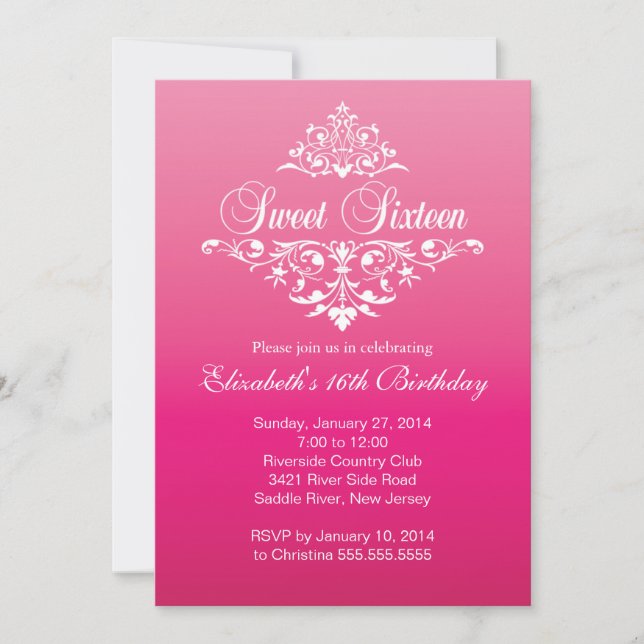 Invitation Fête d'anniversaire moderne Sweet sixteen rose cha (Devant)