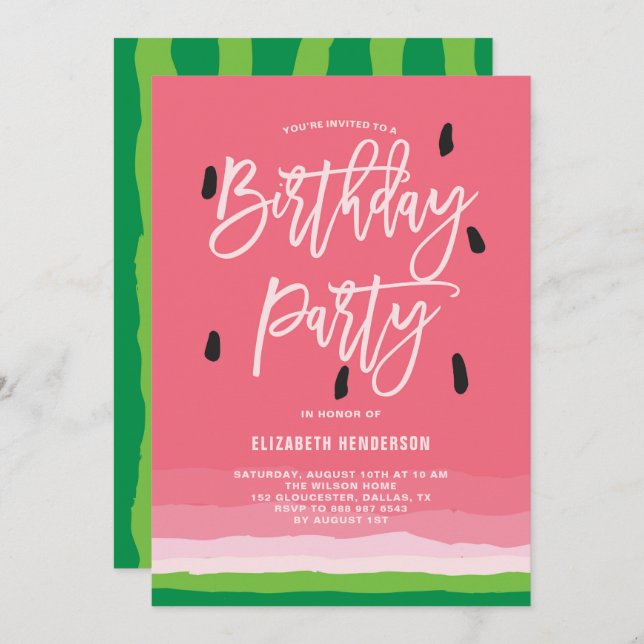 Invitation Fête d'anniversaire moderne Watermelon Gradient (Devant / Derrière)