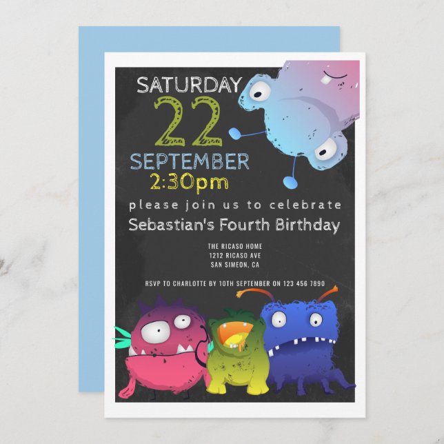 Invitation Fête d'anniversaire Monster Bash Personnalisée (Devant / Derrière)