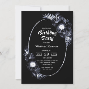 Invitation Fête d'anniversaire Moody Black Floral Party