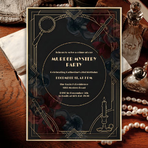 Invitation Fête d'anniversaire mystère meurtre Art Déco Noir