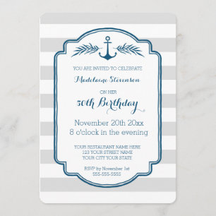 Invitation Fête d'anniversaire nautique de rayures vintages