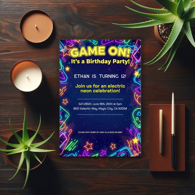 Invitation Fête d'anniversaire Neon Glow  (Créateur téléchargé)