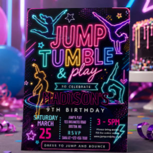 Invitation Fête d'anniversaire Neon Jump & Tumble