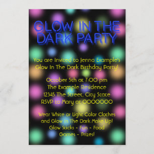 Invitation Fête d'anniversaire néon qui brille dans le noir