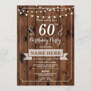Invitation Fête d'anniversaire n'importe quel âge Bois rustiq