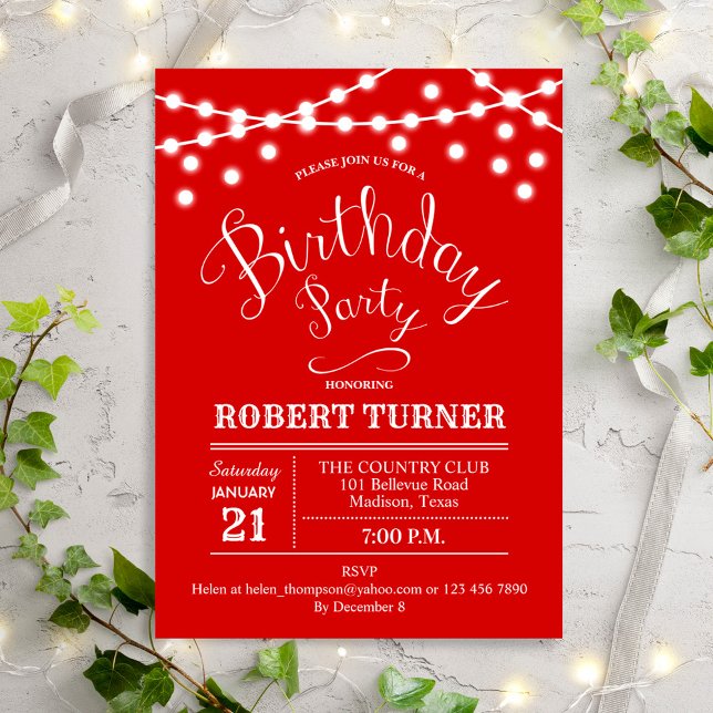 Invitation Fête d'anniversaire - N'importe quel âge Rouge Bla (Créateur téléchargé)