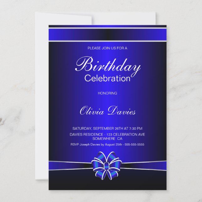 Invitation Fête d'anniversaire noir et bleu (Devant)