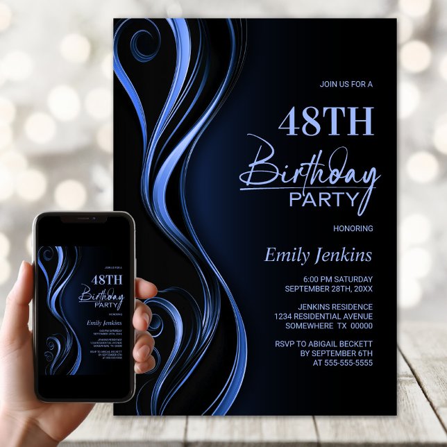 Invitation Fête d'Anniversaire Noir Moderne (Créateur téléchargé)