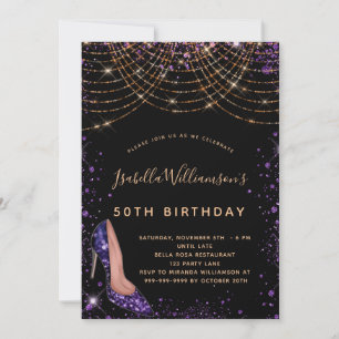 Invitation fête d'anniversaire noir violet or parties scintil
