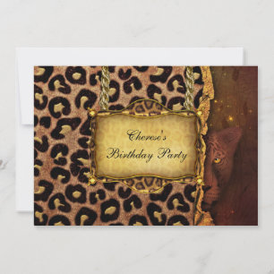 Invitation Fête d'anniversaire noire élégante Leopard Gold