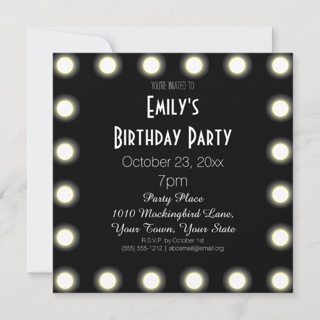 Invitation Fête d'anniversaire noire et blanche de thème de (Devant)