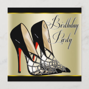Invitation Fête d'anniversaire noire rouge de talons hauts