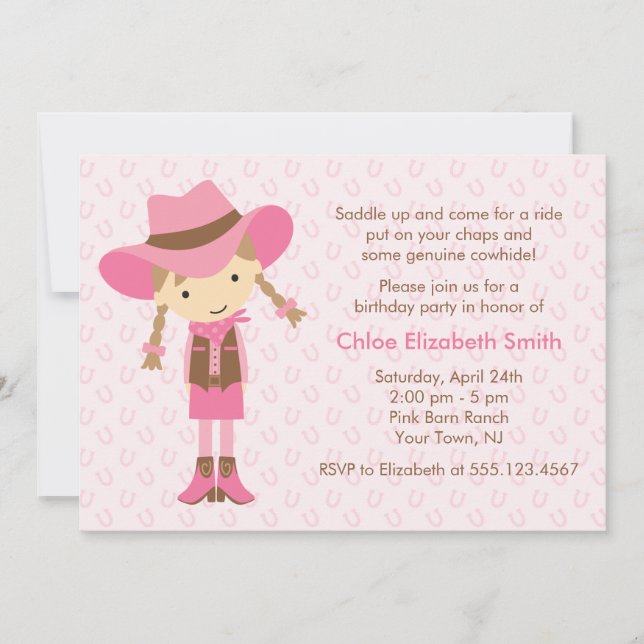 Invitation Fête d'anniversaire occidentale de petite cow-girl (Devant)