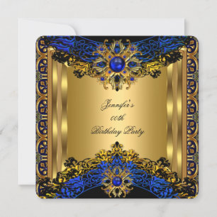 Invitation Fête d'anniversaire Or Noir Gemme Bleu Royal Élité