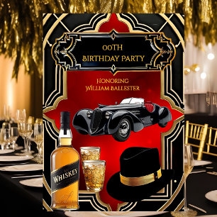 Invitation Fête d'anniversaire Or Rouge Noir Voiture années 3
