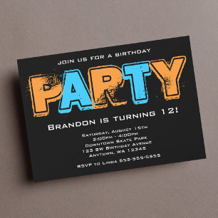 Invitation Fête d'anniversaire Orange and Blue Grunge