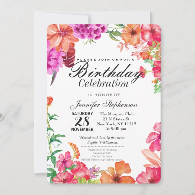 Invitation Fête d'anniversaire orange rose de jardin (Devant)