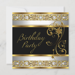 Invitation Fête d'anniversaire Ornat Black Gold White Image