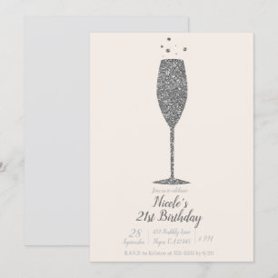 Invitation Fête d'anniversaire paillettes argentées bulles de