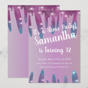 Invitation Fête d'anniversaire Paillettes Coulures Slime Étin