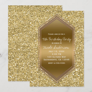 Invitation Fête d'anniversaire paillettes dorées pour tout év