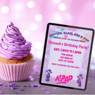Invitation Fête d'anniversaire Paillettes, Glamour et K-Pop