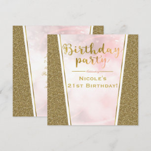 Invitation Fête d'anniversaire paillettes glamour or rose