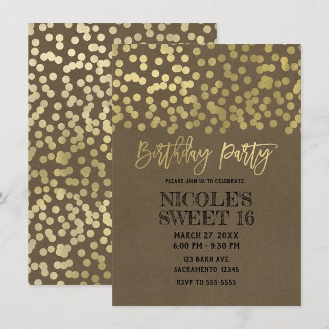 Invitation Fête d'anniversaire papier kraft rustique chic mod (Devant / Derrière)