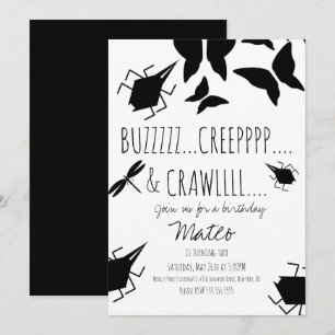 Invitation Fête d'anniversaire papillon libellule insecte 