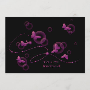 Invitation Fête d'anniversaire Papillons Néon Rose Chaud