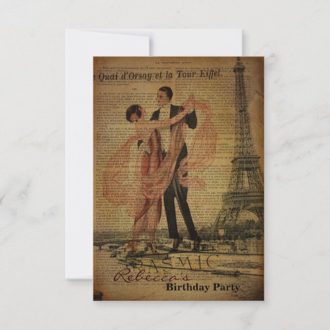 Invitation fête d'anniversaire parisienne girly de Tour (Devant)