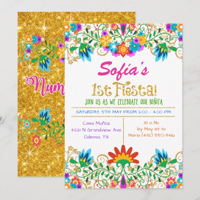 Invitation Fête d'anniversaire Parties scintillant florale In (Devant / Derrière)