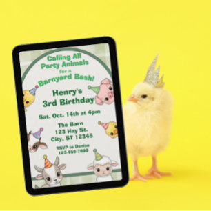 Invitation Fête d'anniversaire Party Animal Barnyard Bash