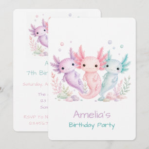 Invitation Fête d'anniversaire Pastel Axolotl