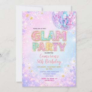 Invitation Fête d'anniversaire pastel disco glamour pour enfa